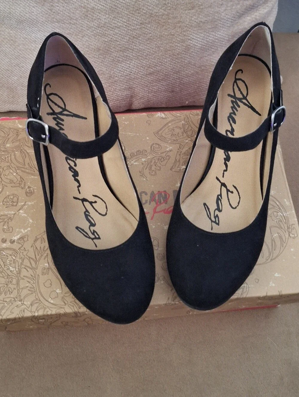American Rag Black Suede Mary Jane Wedge Heels